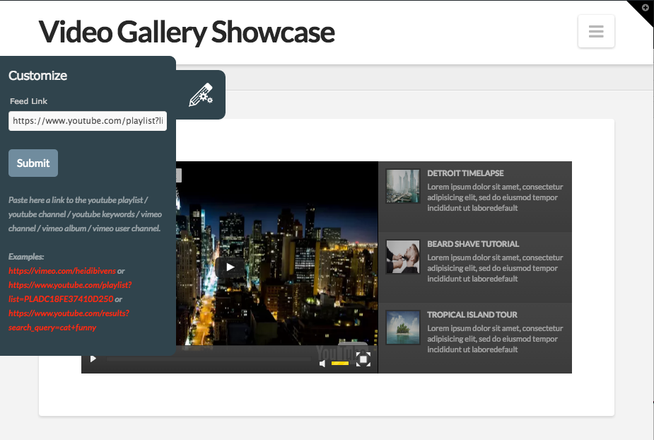 Video Gallery WordPress Preview